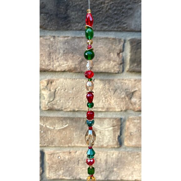 Beaded Christmas Suncatcher Red Green Gold Crystal Prism Hanging Patio Decor - Picture 7 of 10